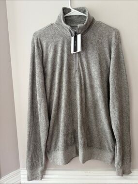 Onia Men’s Towel Terry Light Grey Half-Zip Pullover Size M